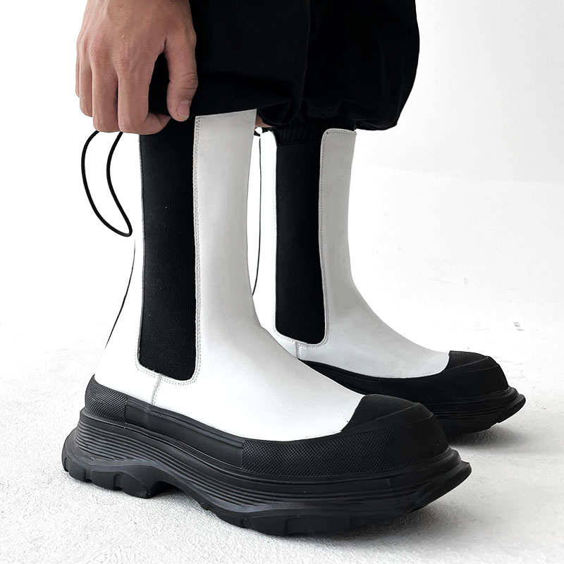 Men'S Shoes Black And White - Herenmode podium nachtclub platformlaarzen zwart-wit schoenen