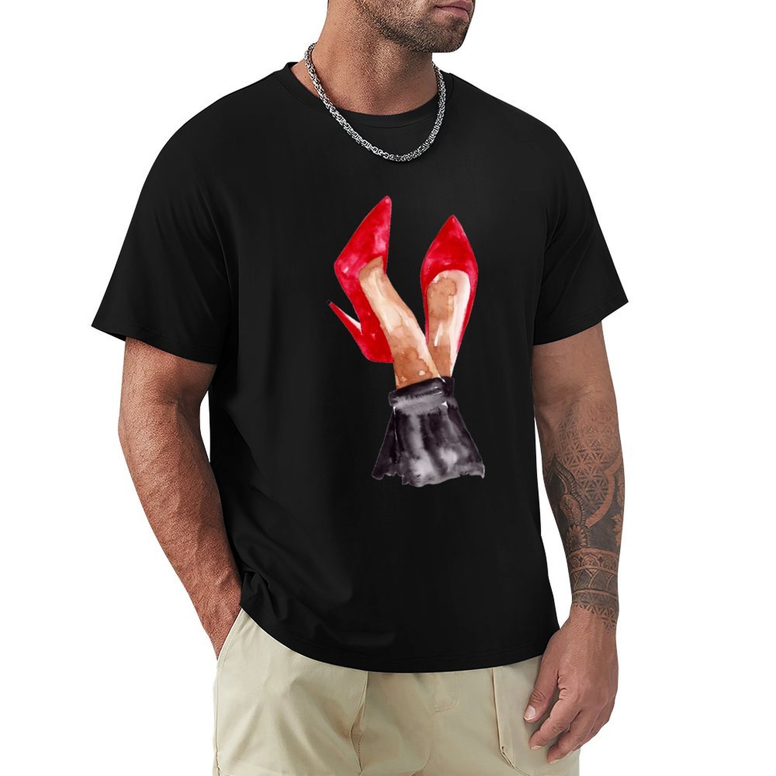 Men Shoes Illustration - Rode stilettohakken, aquarelillustratie, T-shirt, T-shirts met