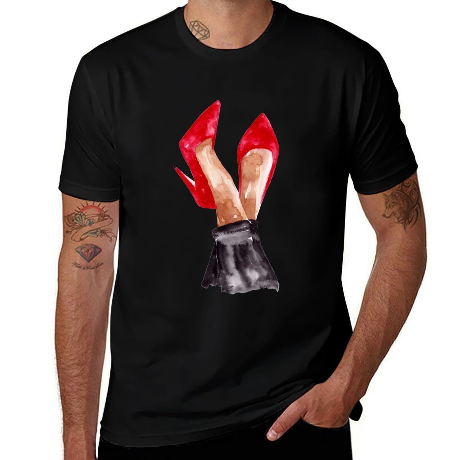 Men Shoes Illustration - Rode stiletto schoenen aquarel illustratie T-shirt