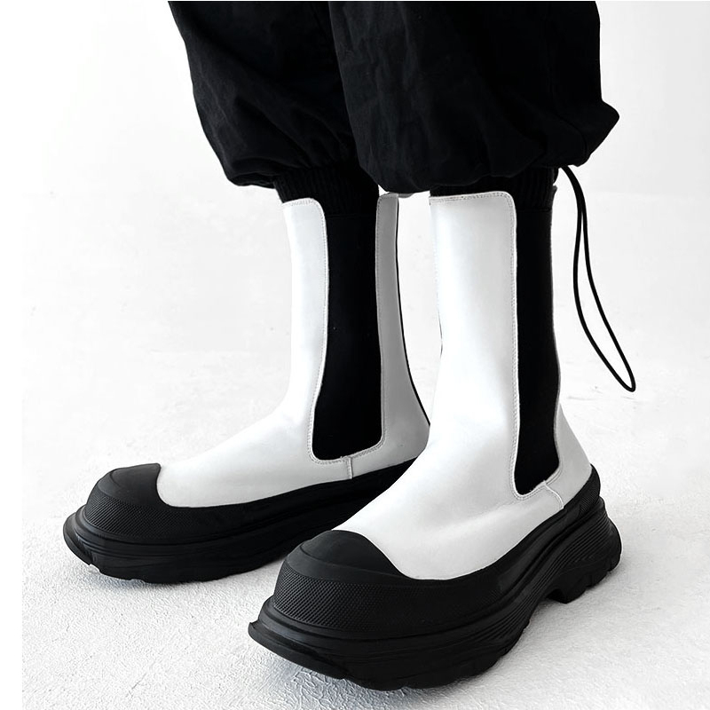 Men'S Shoes Black And White - Herenmode punk podium hoge chelsea boots