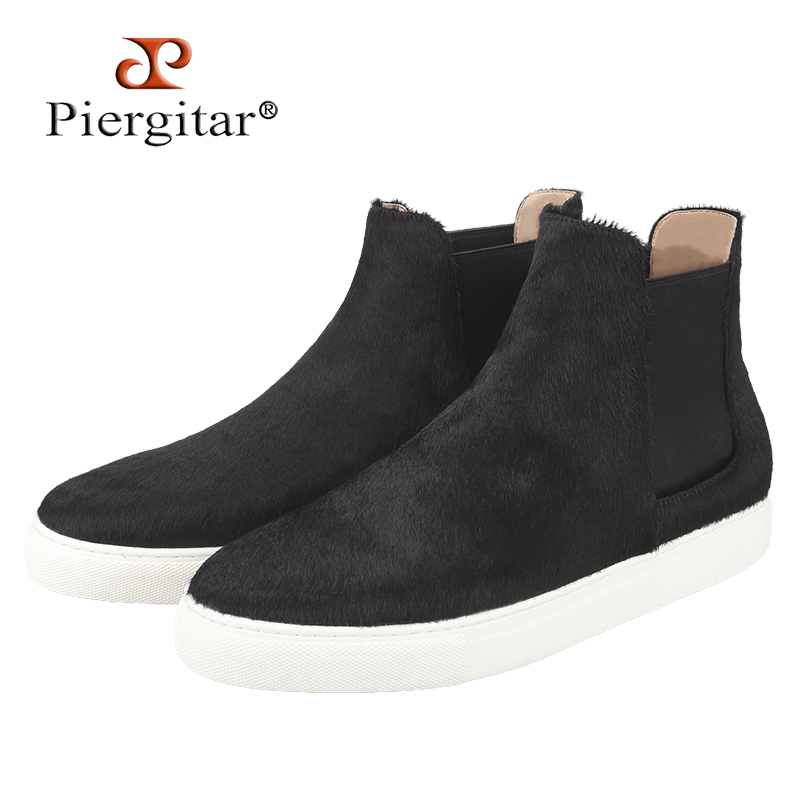 Men'S Shoes Black And White - Piergitar Winterstijlen Zwart paardenhaar Hoge herenschoenen