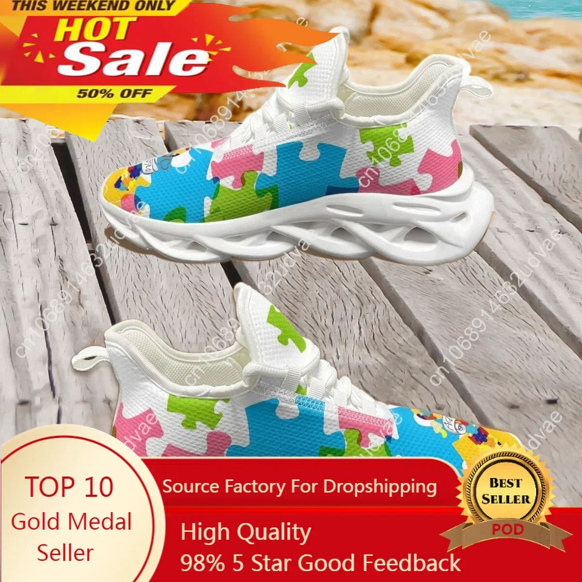 Men'S Shoes Quality - Autisme Bewustzijn Sport Hardloopschoen Kleurpuzzel Duurzaam