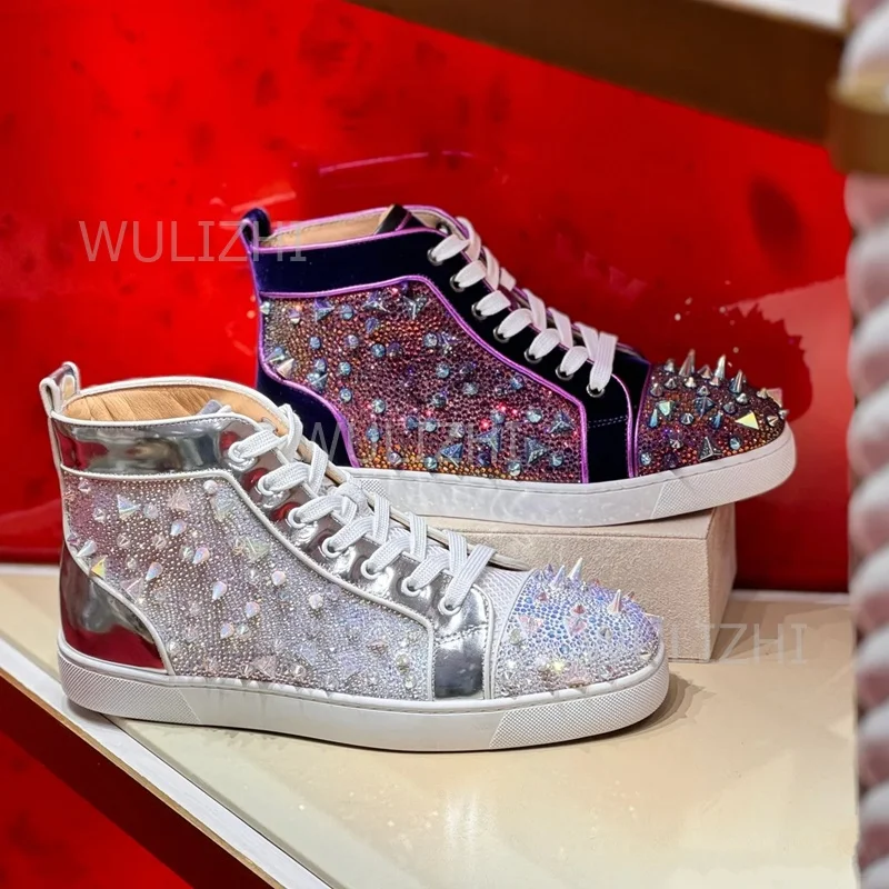 Men Shoes Boss - Donkerpaarse kristallen rivet sneakers voor heren,